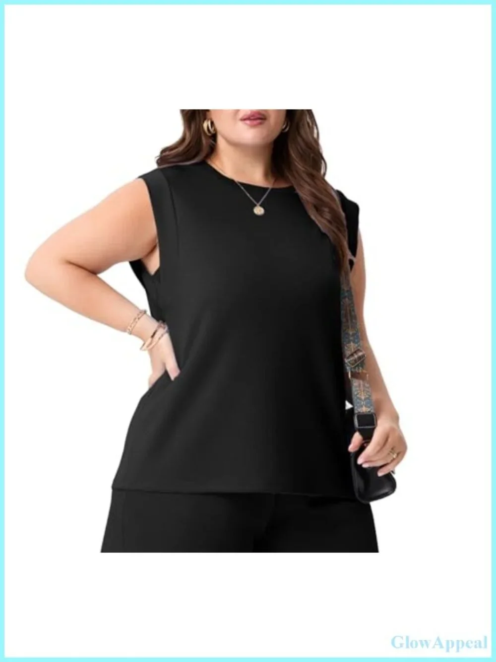 Plus Size Tank Top with Cap Sleeves - Cotton Blend, Underarm Coverage